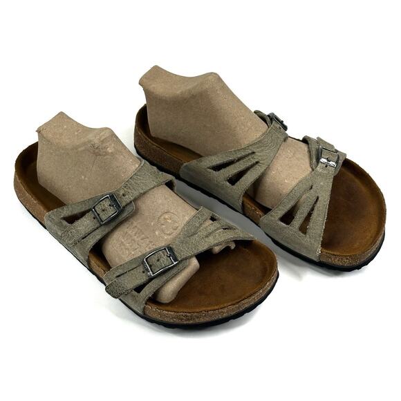 Birkenstock Birki's Granada Gray Leather Slip On Sandals L6 M4 EU 37 - Picture 1 of 11